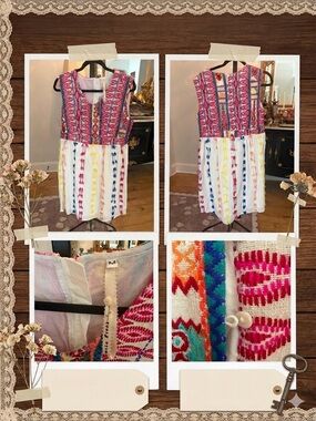 Uncle Frank Pink Multi-Color Embroidered Midi Dress